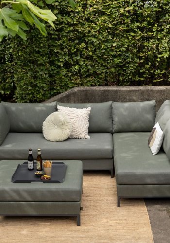 EXOTAN Capri loungehj�rnesofa, h�jre - gr�n stof og aluminium