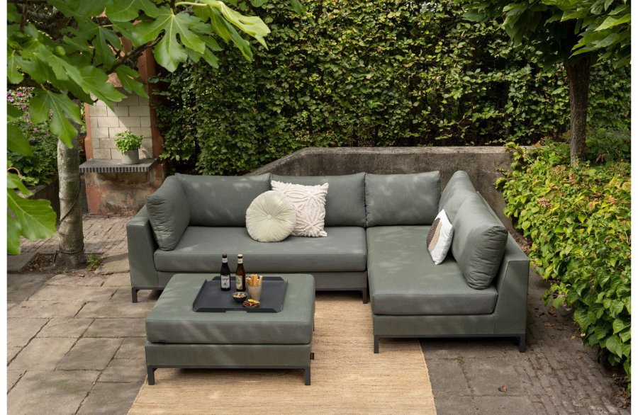 EXOTAN Capri loungehj�rnesofa, h�jre - gr�n stof og aluminium