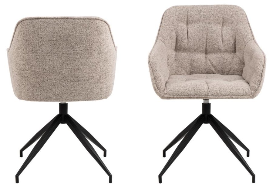 ACT NORDIC Brooke spisebordsstol, m. armln, drejefunktion, syninger - beige stof og sort stl