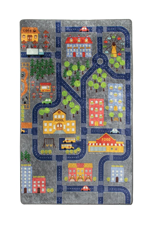 TEPPI Small Town gulvtppe til brn, rektangulr - multifarvet polyester (140x190)