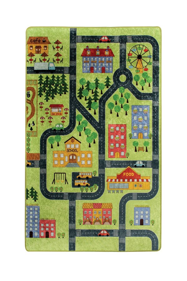 TEPPI Small Town gulvtppe til brn, rektangulr - multifarvet polyester (100x160)