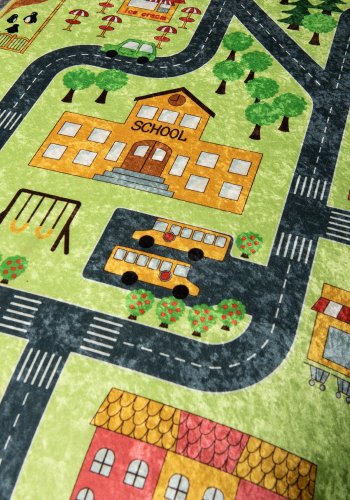 TEPPI Small Town gulvtppe til brn, rektangulr - multifarvet polyester (100x160)