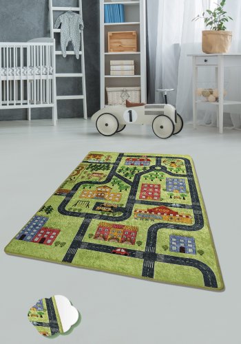 TEPPI Small Town gulvtppe til brn, rektangulr - multifarvet polyester (140x190)