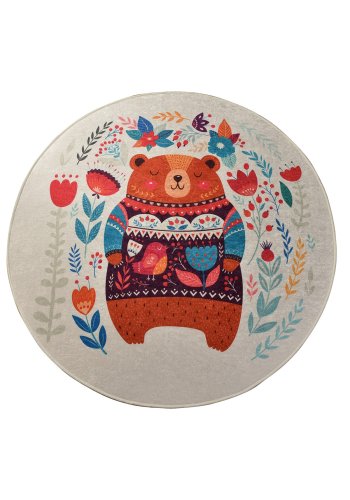 TEPPI Sweet Bear gulvtppe til brn, rund - multifarvet polyester (140)