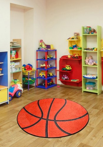 TEPPI Basketball gulvtppe til brn, rund - multifarvet polyester (140)