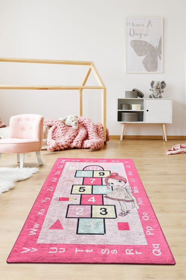 TEPPI Prenses gulvtppe til brn, rektangulr - multifarvet polyester (140x190)