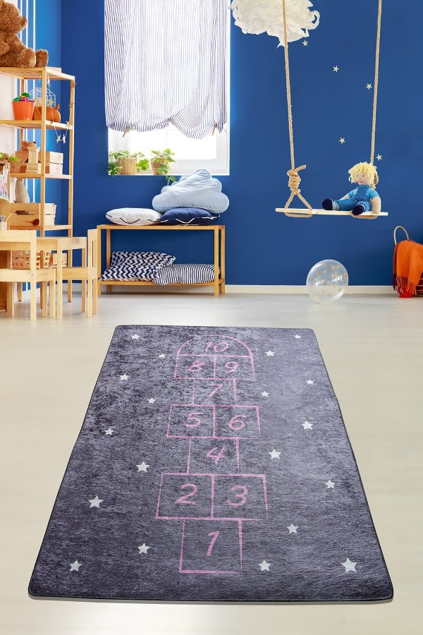 TEPPI Hopscotch gulvtppe til brn, rektangulr - multifarvet polyester (140x190)