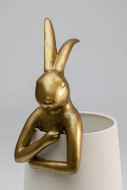 KARE DESIGN Animal Rabbit bordlampe - hvid linnedhr og guld polyresin/stl (H:50cm)