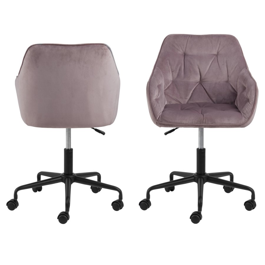 ACT NORDIC Brooke skrivebordsstol, m. armln - stvet rosa polyester og sort metal