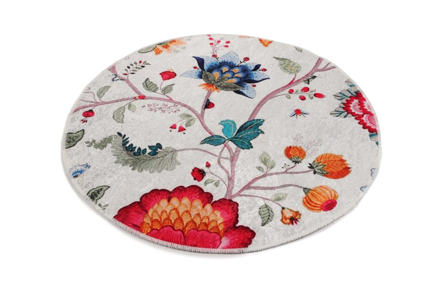 TEPPI Arya gulvtppe m. mnster, rund - multifarvet polyester (100)