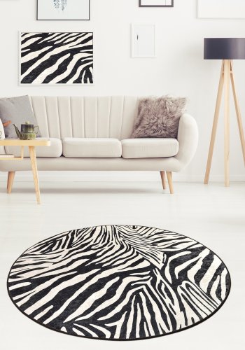 TEPPI Zebra gulvtppe m. mnster, rund - multifarvet polyester (140)