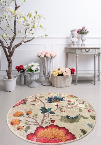 TEPPI Arya gulvtppe m. mnster, rund - multifarvet polyester (140)