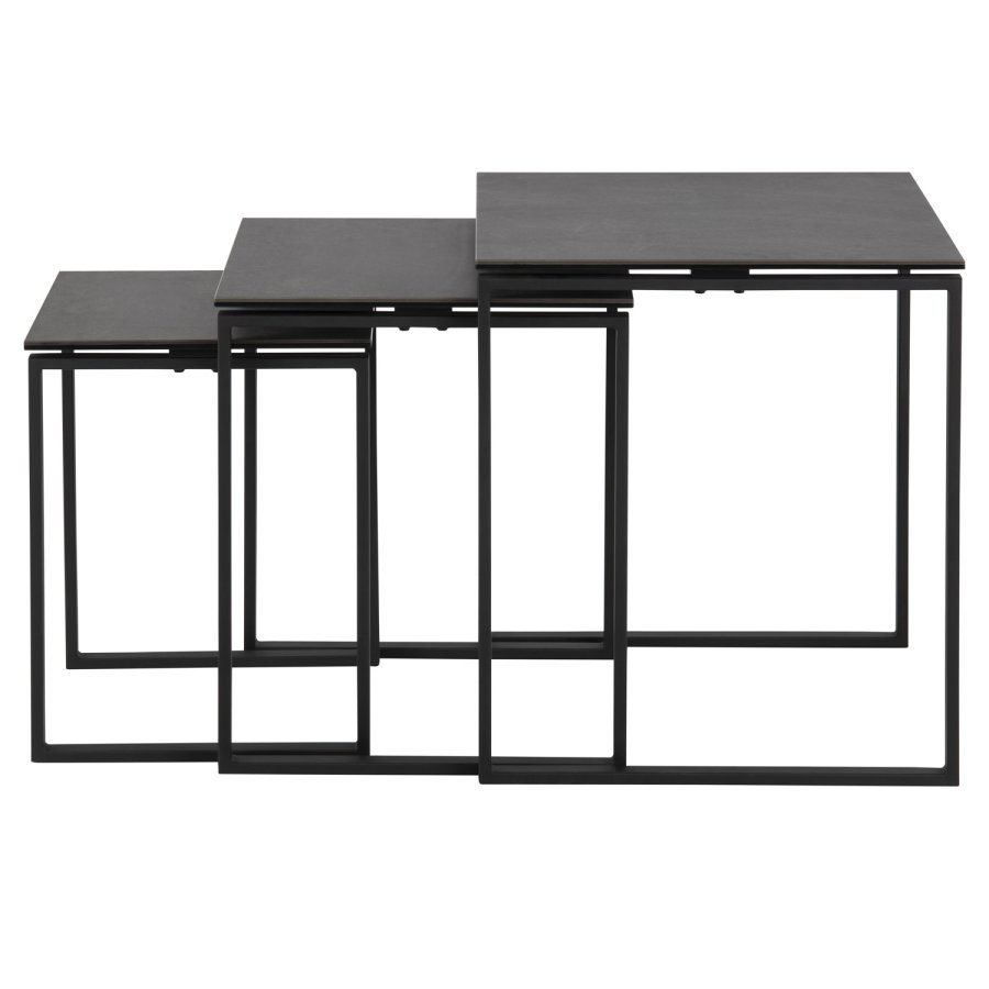 ACT NORDIC Katrine indskudsborde - sort glas/keramik og sort metal (st af 3)