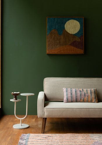 DUTCHBONE Chandra vgdekoration, kvadratisk - bl/multifarvet uld og mangotr (74x74)