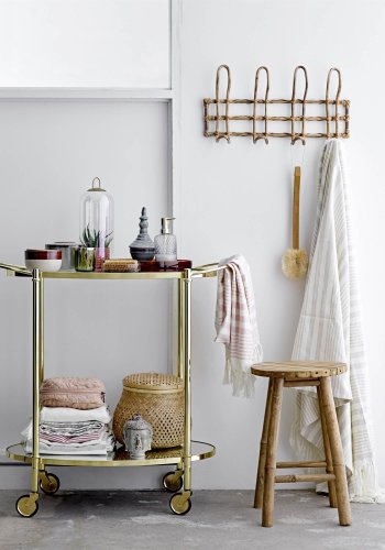 BLOOMINGVILLE Fine rullebord - klar/guld glas/jern, m. hylde i spejlglas og hjul