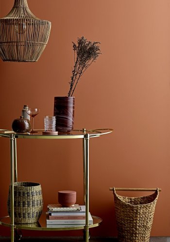 BLOOMINGVILLE Fine rullebord - klar/guld glas/jern, m. hylde i spejlglas og hjul