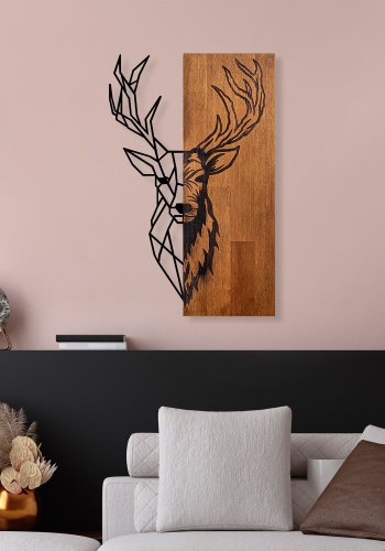 NORDVÄRK Rdhjort 1 vgdekoration, rektangulr - valnddefarvet tr og sort metal (58x33)