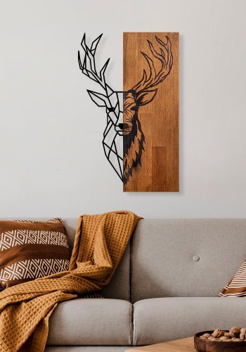 NORDVÄRK Rdhjort 1 vgdekoration, rektangulr - valnddefarvet tr og sort metal (58x33)