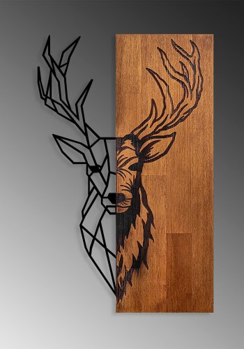 NORDVÄRK Rdhjort 1 vgdekoration, rektangulr - valnddefarvet tr og sort metal (58x33)