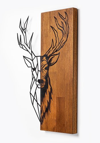 NORDVÄRK Rdhjort 1 vgdekoration, rektangulr - valnddefarvet tr og sort metal (58x33)