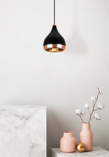 LUMI Y?ldo loftlampe, m. justerbar hjde - kobber og sort metal