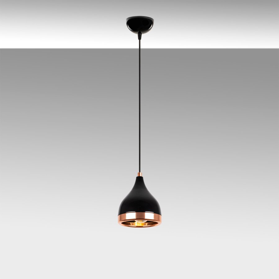 LUMI Y?ldo loftlampe, m. justerbar hjde - kobber og sort metal