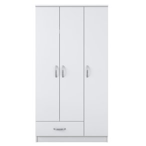 NORDVÄRK BA102 garderobeskab, m. 3 lger, 1 bjlestang, 1 skuffe, 5 hylder - hvid melamin