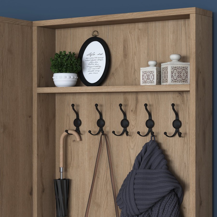 FUNZI LIVING P6 - M11 entrést, m. knager, 4 lger og 9 hylder - hvid og brun melamin