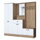 FUNZI LIVING P6 - M3 entrést, m. knager, spejl, 6 lger, 1 skuffe, 5 hylder - hvid og brun melamin