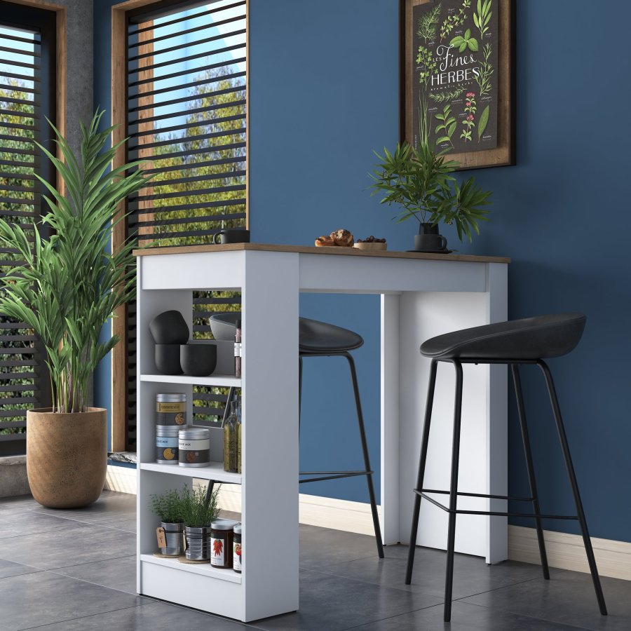 NORDVÄRK JA103 kkkenbord, m. 2 hylder - valnd og hvid melamin (120x50)