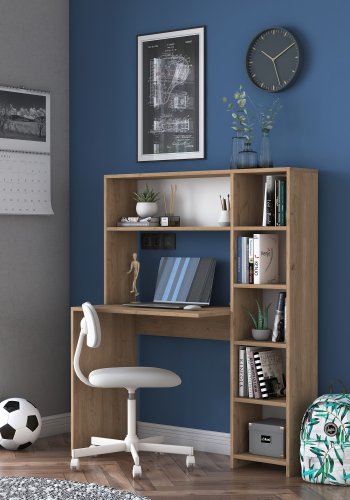 NORDVÄRK HA104 skrivebord, m. 5 hylder, rektangulr - natur melamin (113,2x40)