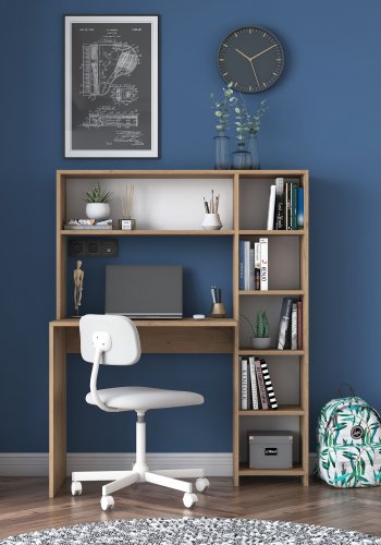 NORDVÄRK HA104 skrivebord, m. 5 hylder, rektangulr - natur melamin (113,2x40)