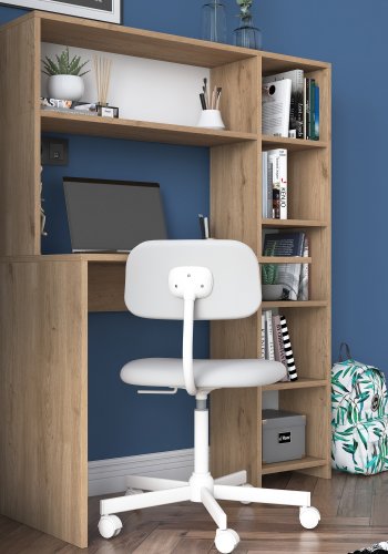 NORDVÄRK HA104 skrivebord, m. 5 hylder, rektangulr - natur melamin (113,2x40)