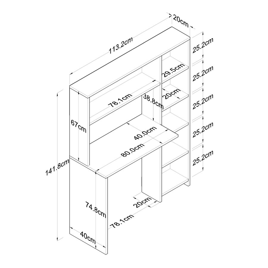 NORDVÄRK HA104 skrivebord, m. 5 hylder - hvid melamin (113,2x40)