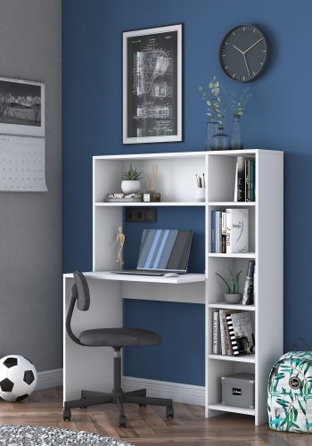 NORDVÄRK HA104 skrivebord, m. 5 hylder - hvid melamin (113,2x40)