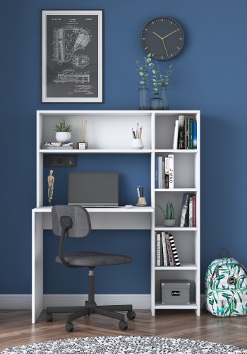 NORDVÄRK HA104 skrivebord, m. 5 hylder - hvid melamin (113,2x40)