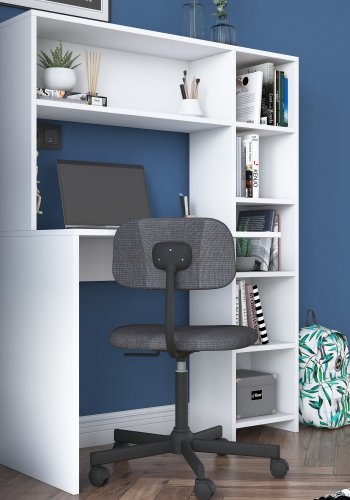 NORDVÄRK HA104 skrivebord, m. 5 hylder - hvid melamin (113,2x40)