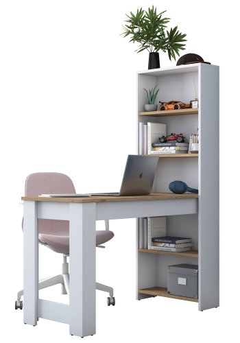 NORDVÄRK HA106 skrivebord, m. 4 hylder, rektangulr - hvid og brun melamin (120x53,8)