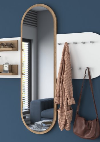 FUNZI LIVING P3 entrést, m. spejl, 9 knager og 2 hylder - hvid og brun melamin