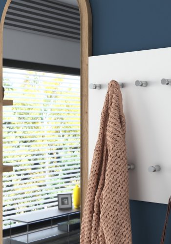 FUNZI LIVING P3 entrést, m. spejl, 9 knager og 2 hylder - hvid og brun melamin