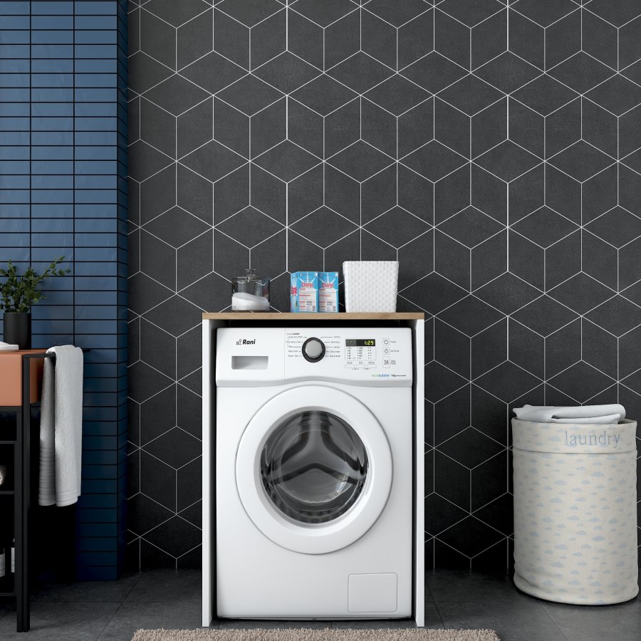 FUNZI LIVING KD103 vaskemaskineskab, rektangulr - valnd og hvid melamin (65x60)