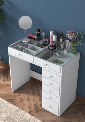 NORDVÄRK BJ107 makeup bord, m. 7 skuffer - hvid melamin (90x44,5)