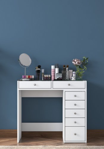 NORDVÄRK BJ107 makeup bord, m. 7 skuffer - hvid melamin (90x44,5)