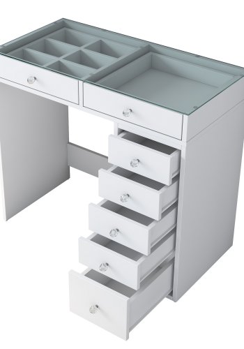 NORDVÄRK BJ107 makeup bord, m. 7 skuffer - hvid melamin (90x44,5)