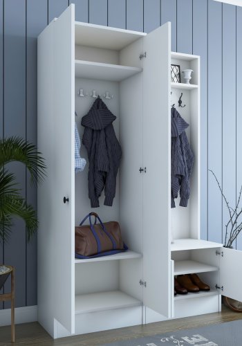 FUNZI LIVING M5 entrést, m. knager, 4 lger og 5 hylder - hvid melamin