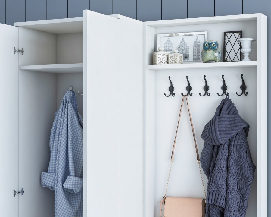 FUNZI LIVING M5 entrést, m. knager, 4 lger og 5 hylder - hvid melamin