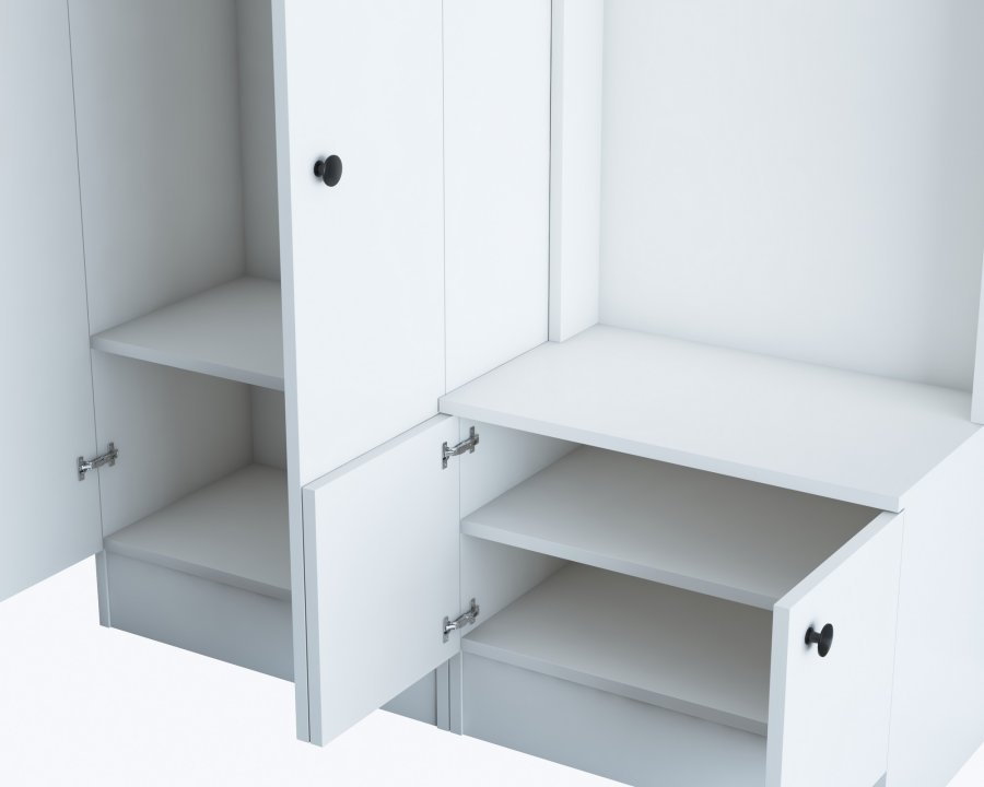 FUNZI LIVING M5 entrést, m. knager, 4 lger og 5 hylder - hvid melamin