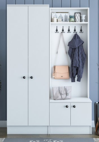 NORDVÄRK M11 entrést, m. 5 knager, 4 lger, 8 hylder - hvid melamin