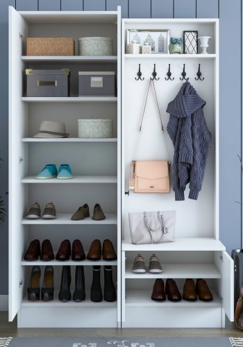 NORDVÄRK M11 entrést, m. 5 knager, 4 lger, 8 hylder - hvid melamin