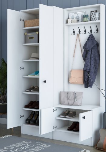 NORDVÄRK M11 entrést, m. 5 knager, 4 lger, 8 hylder - hvid melamin